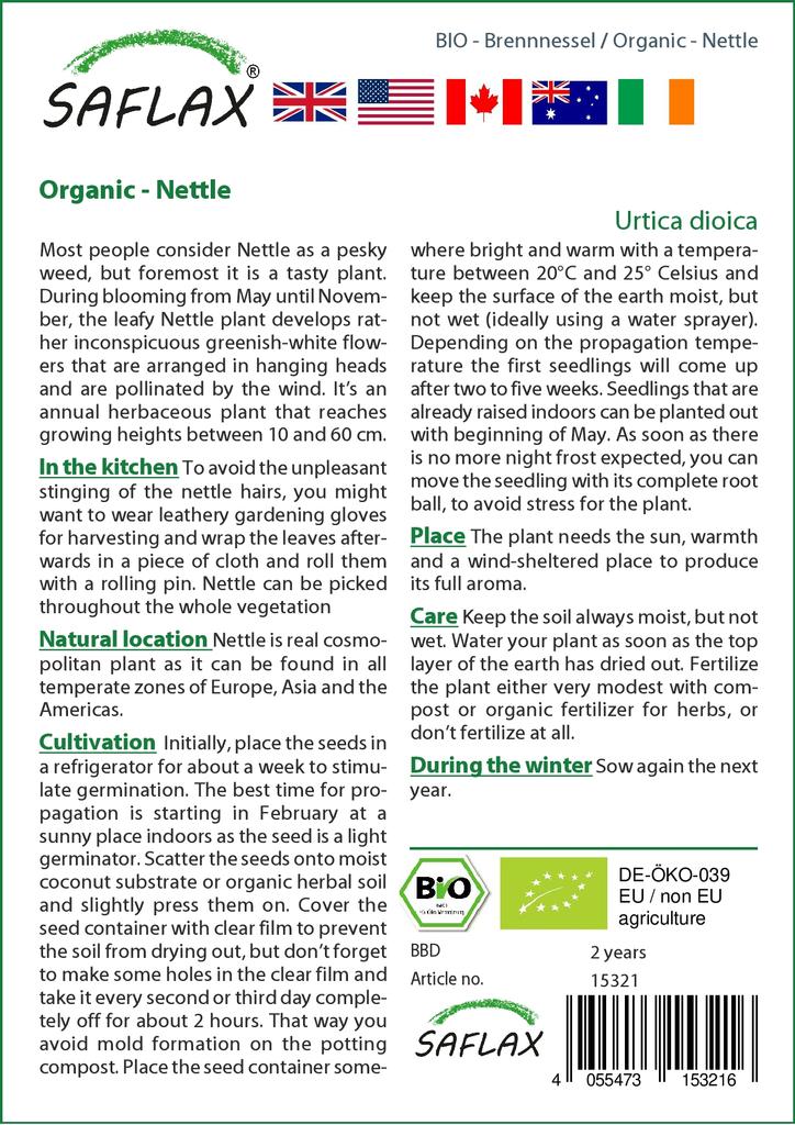 SAFLAX Garden in the Bag - Органический продукт - Крапива - 2000 семян - С субстратом в подходящем пакете - Urtica dioica
