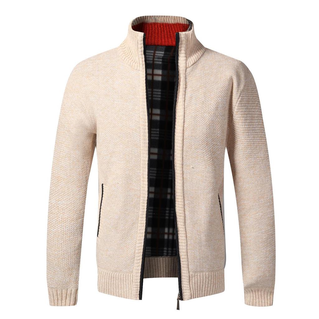 Autumn Winter Causal New Men's Jacket Slim Fit Stand Collar Zipper Jacket Men Solid Cotton Thick Warm  Sweater