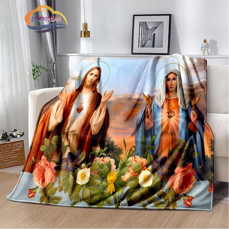 Религиозное кашемировое одеяло с изображением Иисуса, 3D-принт, покрывало с изображением Христа, фланелевое одеяло, серия Девы Марии-Иисуса, удобное домашнее одеяло