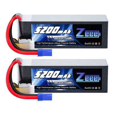 Zeee 6S LiPo 100C 5200mAh LiPo Аккумулятор с разъемом EC5 для RC и других 22.2V Высокоемкостные автомобили, Радиоуправляемые изделия, Дроны, (2-Pack)