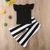 Baby Girls Summer Clothes Set Sleeveless Letter Print O-neck Ruffle Tops+Stripe Bell Bottom Pants Kids 2Pcs Casual Outfits
