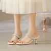 Мода 2024 года, новые босоножки на высоком каблуке для женщин, французские высококачественные босоножки с ромбовидным узором и прямым ремешком, летняя одежда, женские тапочки, женская обувь
