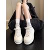 Muffin platform white shoes women's 2025 new round head lace-up fashionable versatile small height-increasing breadboard shoes
