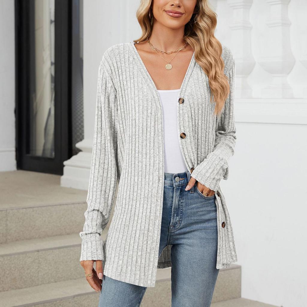 Women's Fashionable Casual Solid Color Long Sleeved Loose Button Cardigan Jacket
