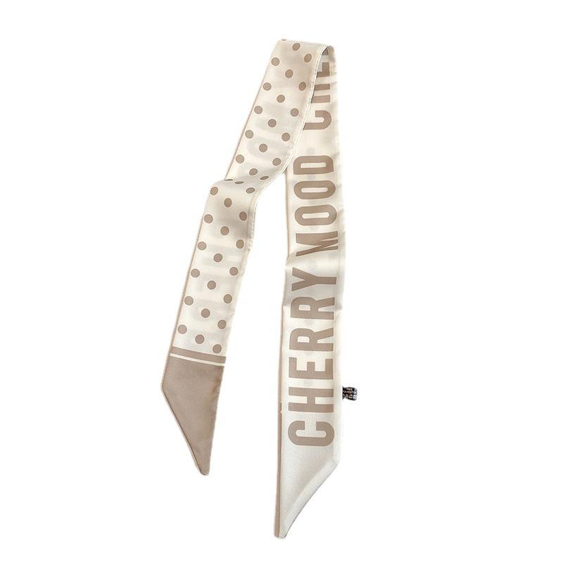 Korean Version of Sweet Polka Dot Fashionable Small Scarf for Women with Long Thin Narrow Streamers Long Silk Scarf Headband Tie Bag