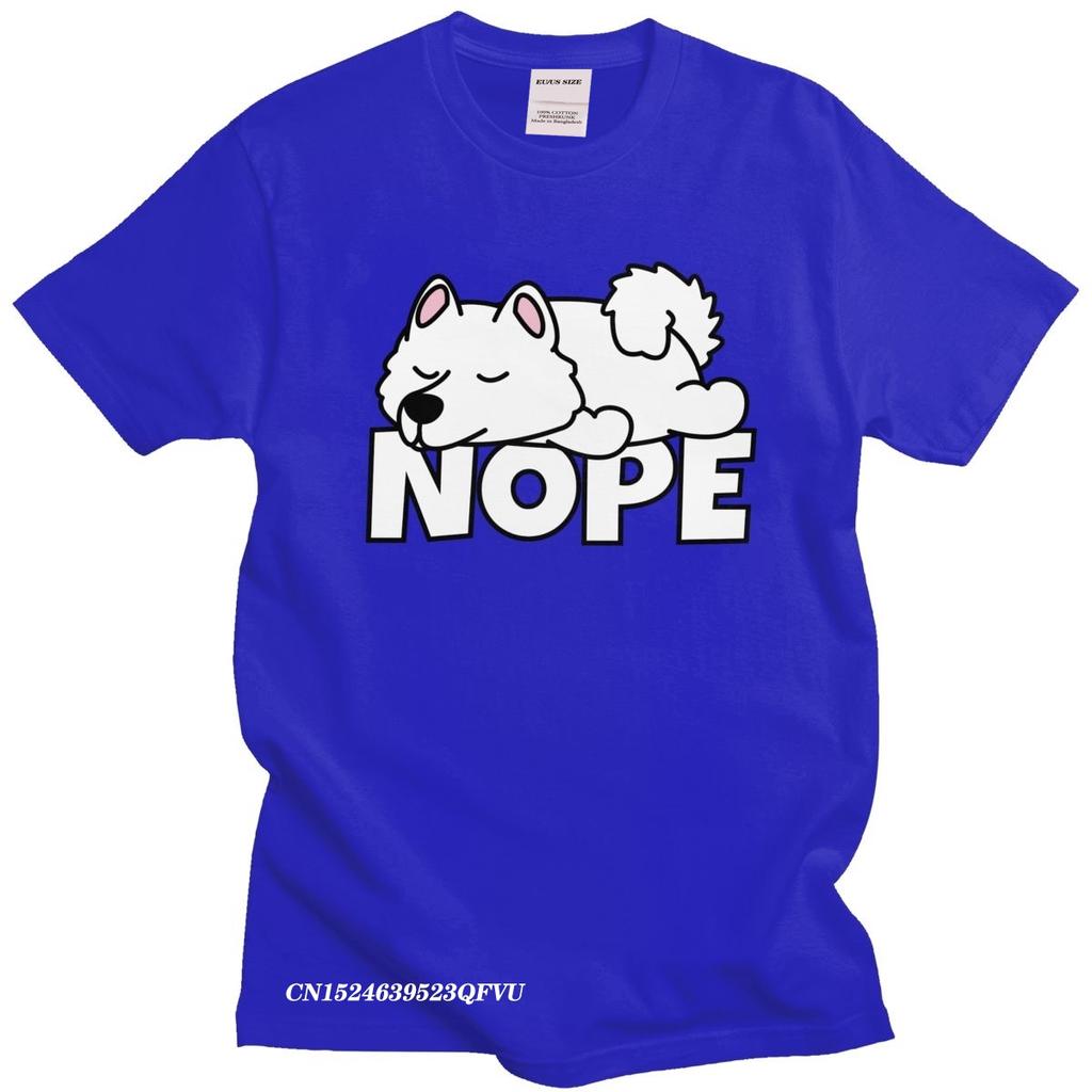 Funny Samoyed TShirt Mens Camisas Men Pure Cotton Russian Dog Lover Tee Crew Neck Leisure Nope Tshirt Friend Camisas