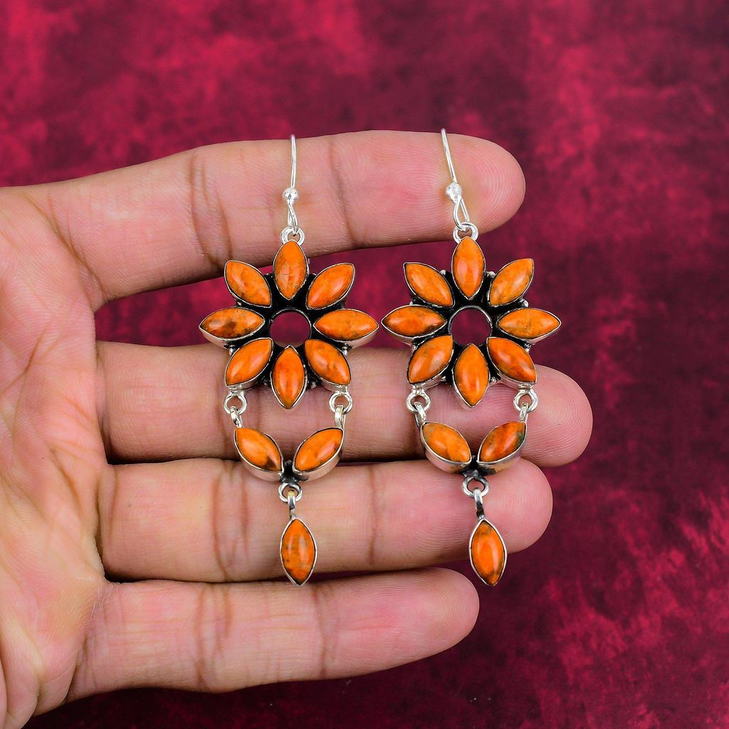 Серьги из цельного серебра 925 пробы с оранжевым кораллом Spong, серьги с драгоценными камнями ручной работы на День памяти