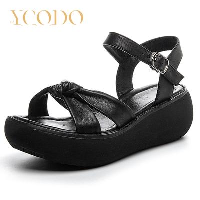 Женские летние модные сандалии на толстой подошве, повседневные крутые тапочки из натуральной кожи