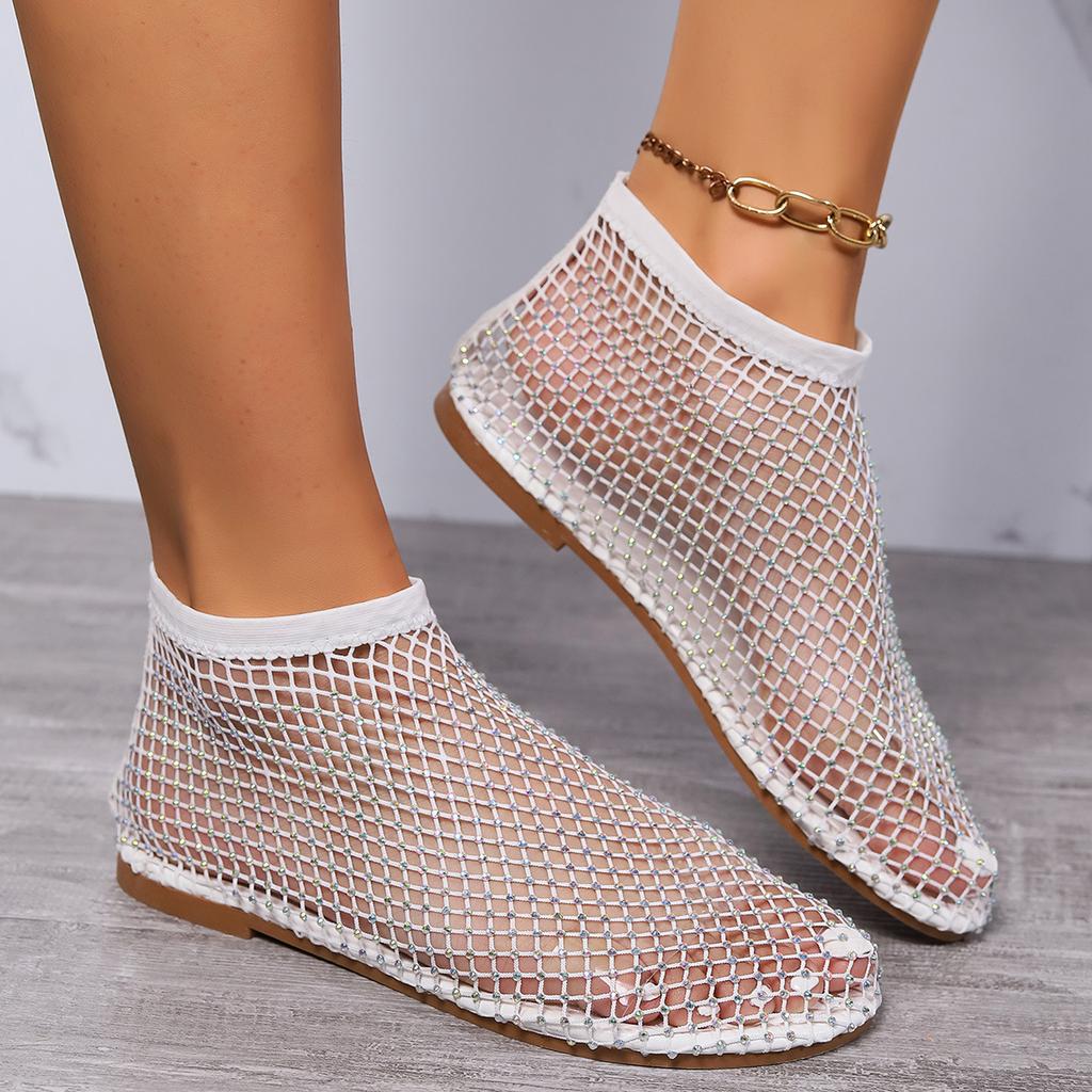 Beach Sandals Women's Fishnet Stockings Hollow Out Low Heel Flat Sandals Women