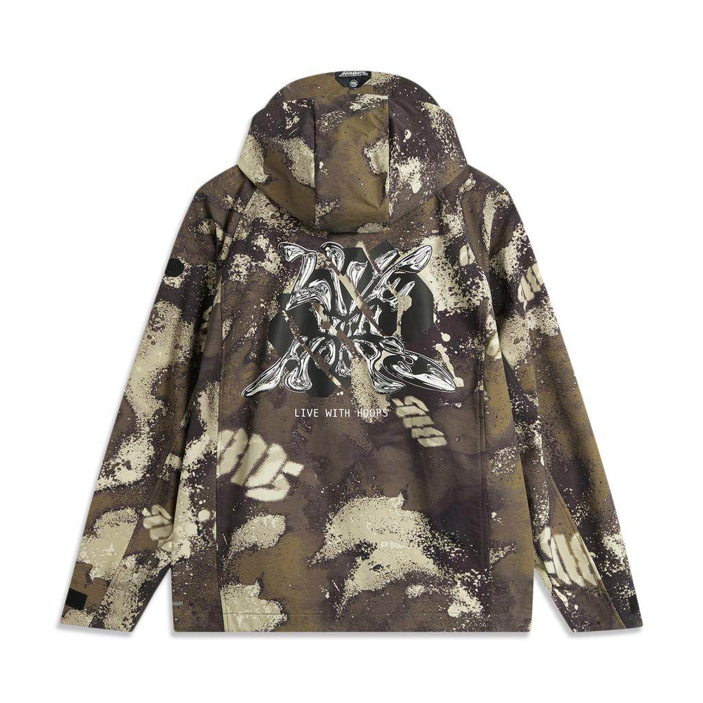 Li Ning Basketball Series Water-Resistant Lettered Hooded Long Sleeve Windbreaker Men Outerwear Camouflage AFDU505-4