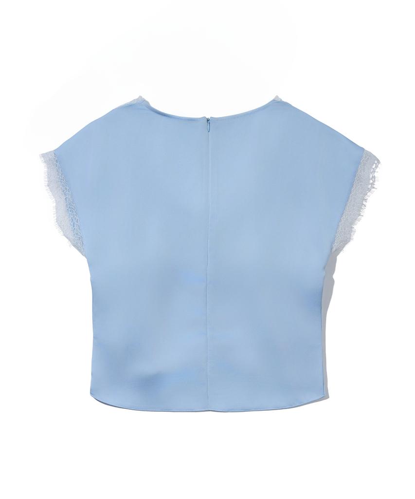 YOUHEE Ribbon Lace Shirring Blouse Light_Blue