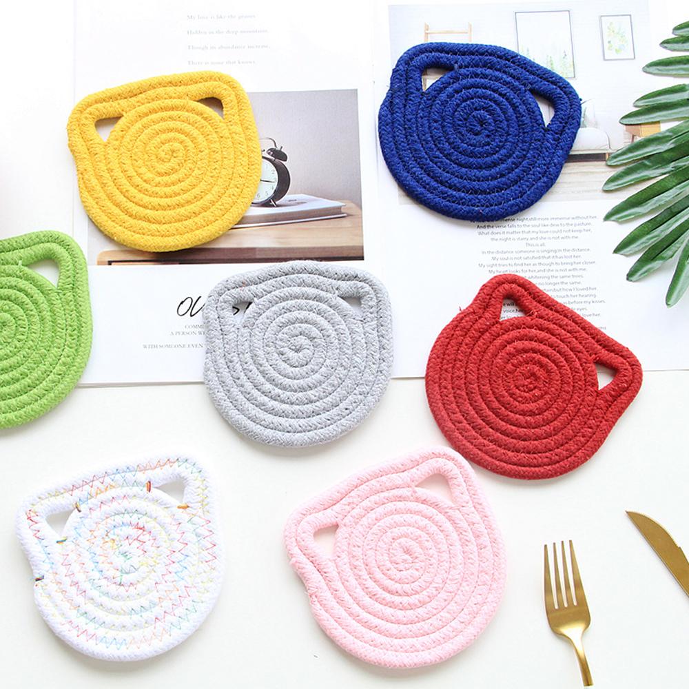 Yarn Braided Cute Cat Ears Placemats Non-Slip, Heat- Resistant For Dining Table