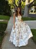 Винтажное плиссированное платье макси с цветочным принтом и высокой талией, женское сексуальное длинное платье без рукавов с открытой спиной, летнее сексуальное праздничное платье
