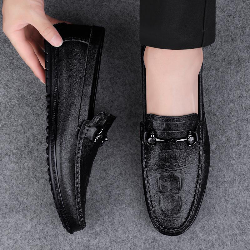 Luxury Brand Men's New Top Layer Cowhide Bean Shoes Spring Men's Comfortable Anti Slip Low Top Men's Shoes Outdoor Driving Shoes