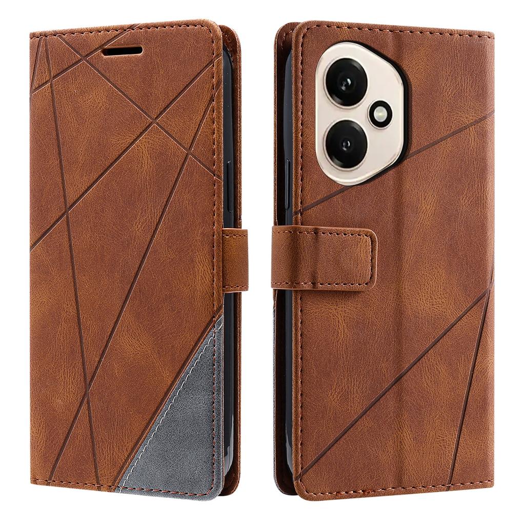 For Honor 400 5G (Global) Case Imprinted Lines PU Leather Splicing Wallet Phone Cover with Wrist Strap