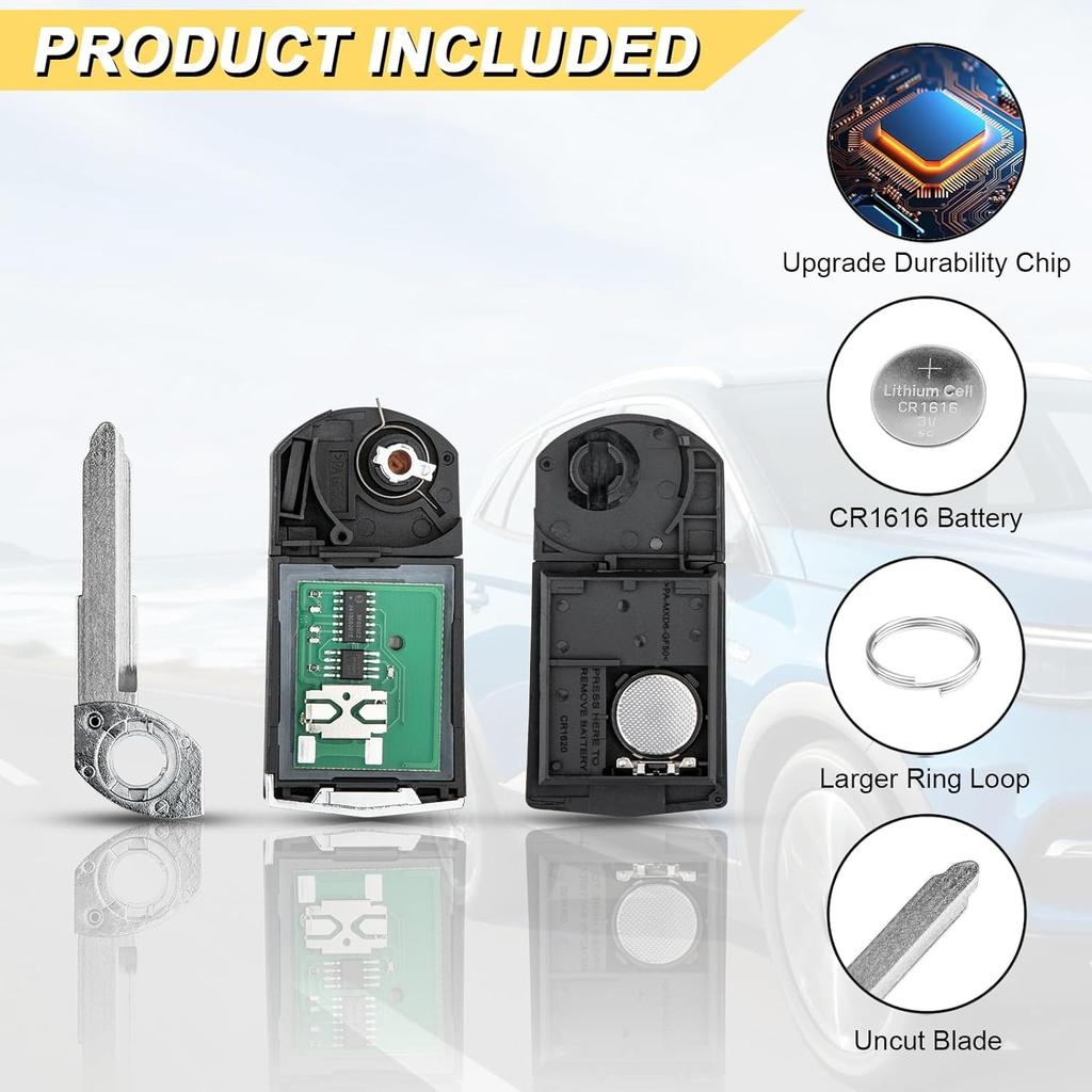 Key Fob Replacement for 2006-2015 Mazda MX-5 Miata/ 10-13 Mazda 3/09-13 Mazda 6 Car Keyless Entry Remote Control, BGBX1T478SKE125-01, 4 Buttons