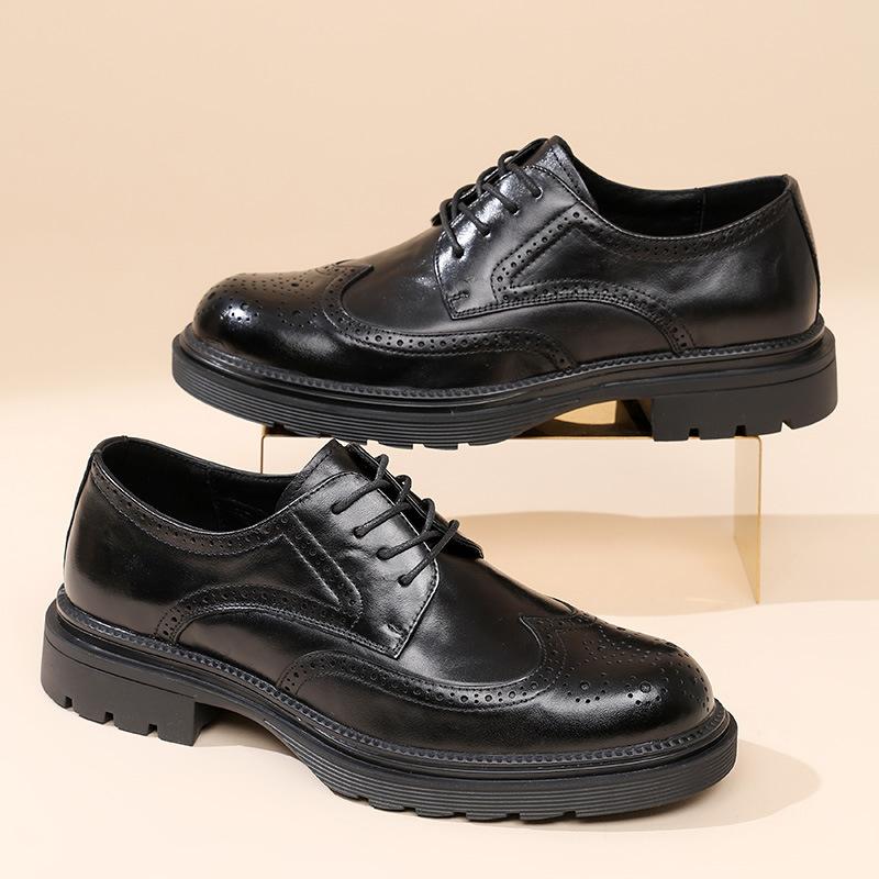 2025 осень новая кожаная мужская обувь Брок модельная кожаная обувь коричневая британский стиль увеличивающая рост деловая кожаная обувь мужская