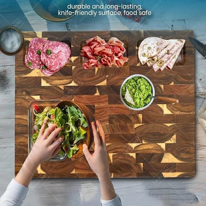 Кухонная двусторонняя разделочная доска Утолщенная из акации Доска для рубки Идеально подходит для нарезки мяса, сыра, овощей Доска из массива дерева