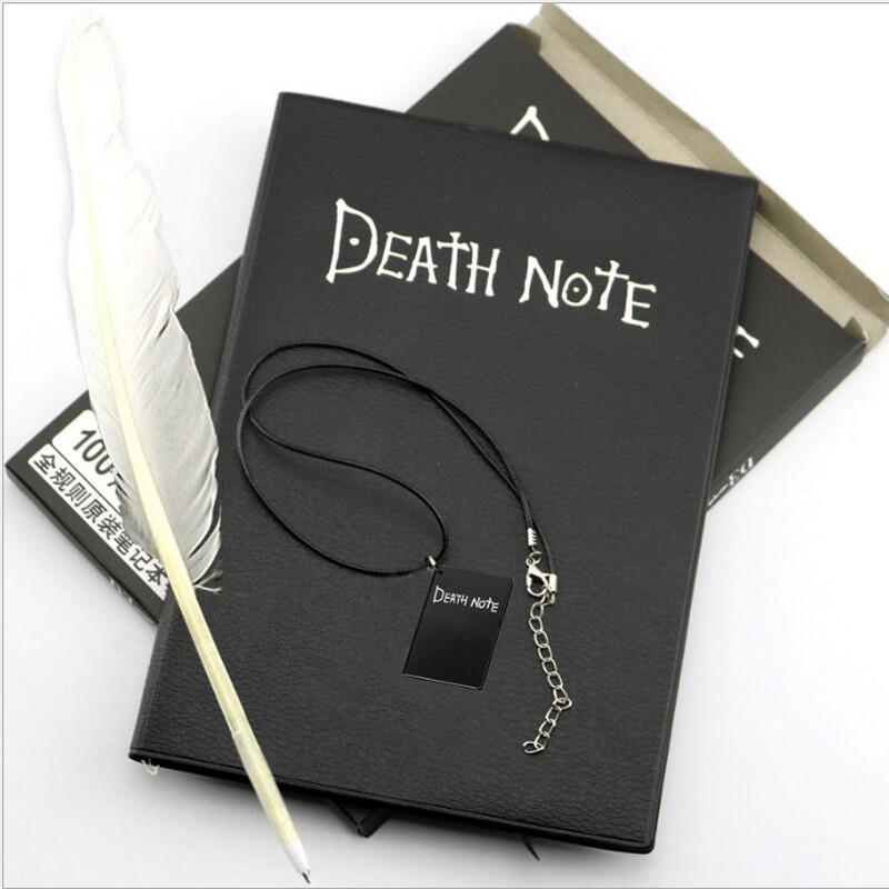 A5 Anime Death Note Notebook Set Leather Journal and Necklace Feather Pen Animation Art Writing Journal Death Note Notepad