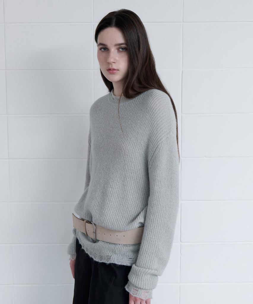 ROLAROLA Mohair Wool Blended Damaged Knit Mint
