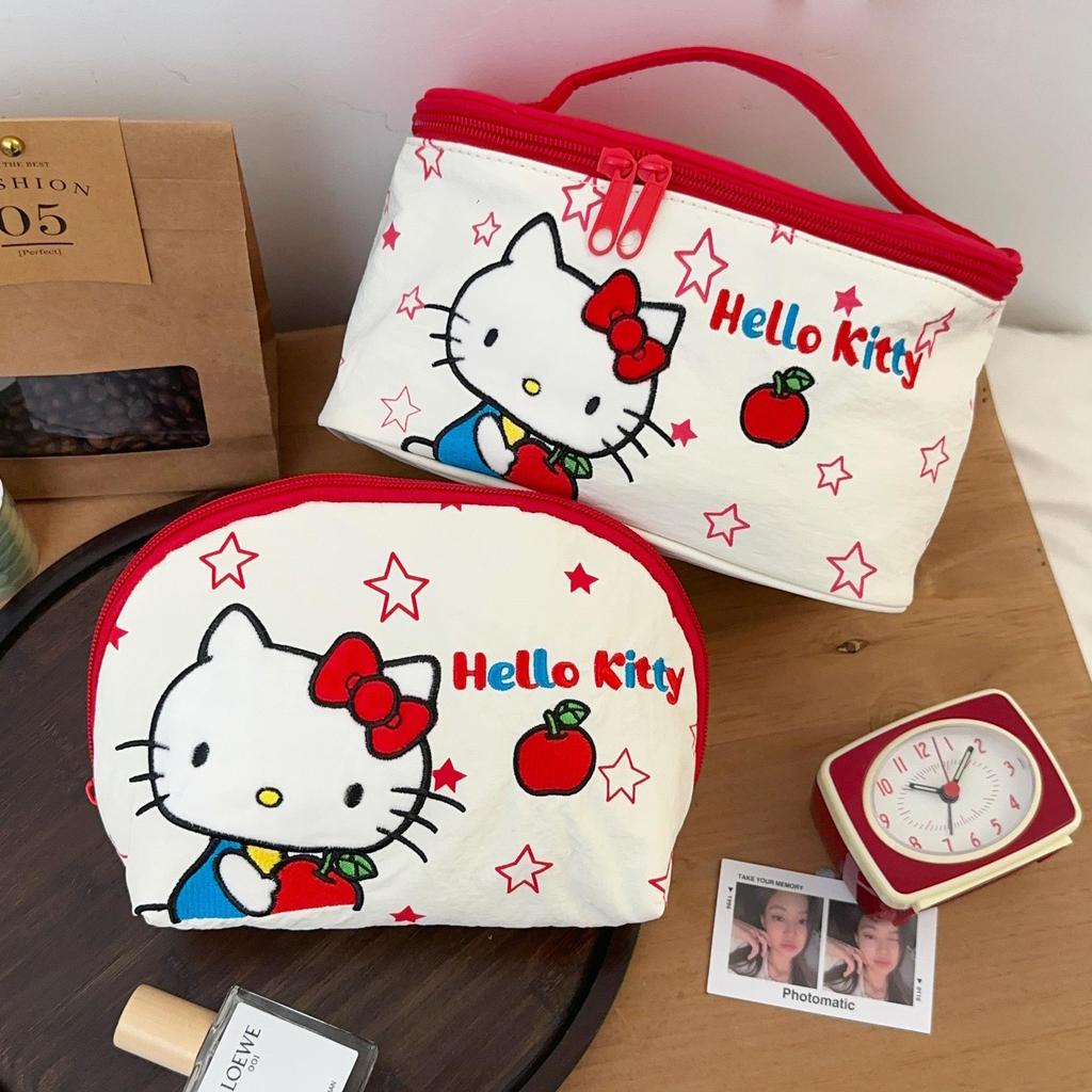 Вышитая косметичка Hello Kitty, Женская большая вместимость, Портативная сумка для хранения косметики
