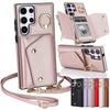 Ring Holder Crossbody Leather Wallet Case For Samsung Galaxy S23 Ultra S22 Plus S21 FE A14 A54 A53/iphone 14 13 12 11 Pro Max Card Solt Lanyard Cover