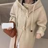 Autumn and Winter New Korean Version Loose Hooded Horn Buckle Coat Coat