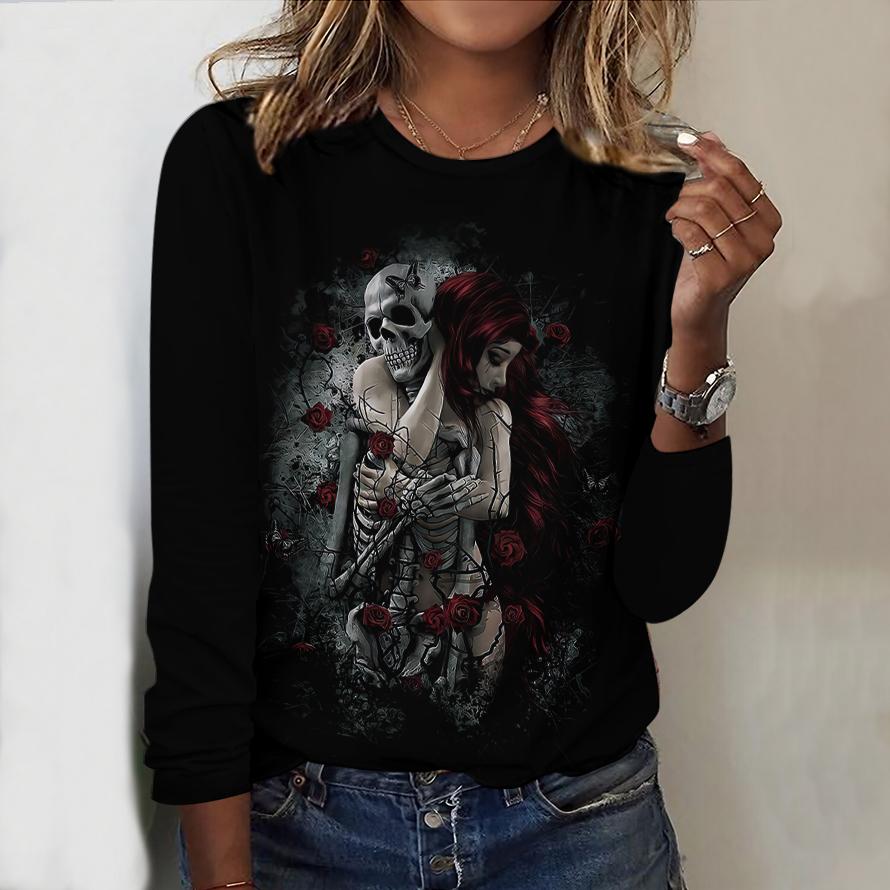 2025 Autumn & Winter Women's New Casual Crew Neck Long Sleeve Top 3D Halloween Pattern Ideal Halloween Christmas Gift