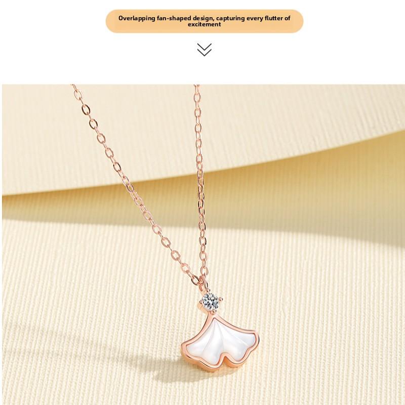 Apricot is good with you, ginkgo biloba inlaid with versatile collarbone chain, simple Korean style fritillary sterling silver s925 necklace for women