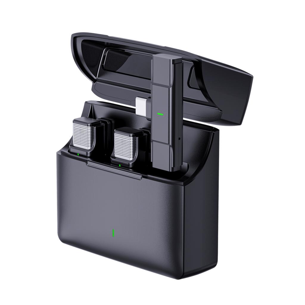 One-Trigger-Two 2.4G Wireless Microphone System Clip-on Microphone for Phone Omnidirectional Mini