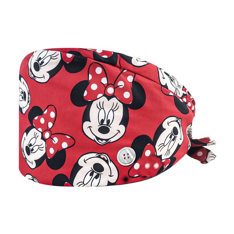 Unisex Cartoon Print Nurse Cap - Breathable, Sweat-Absorbent Surgical Cap for Pet Hospital and Medical Use.