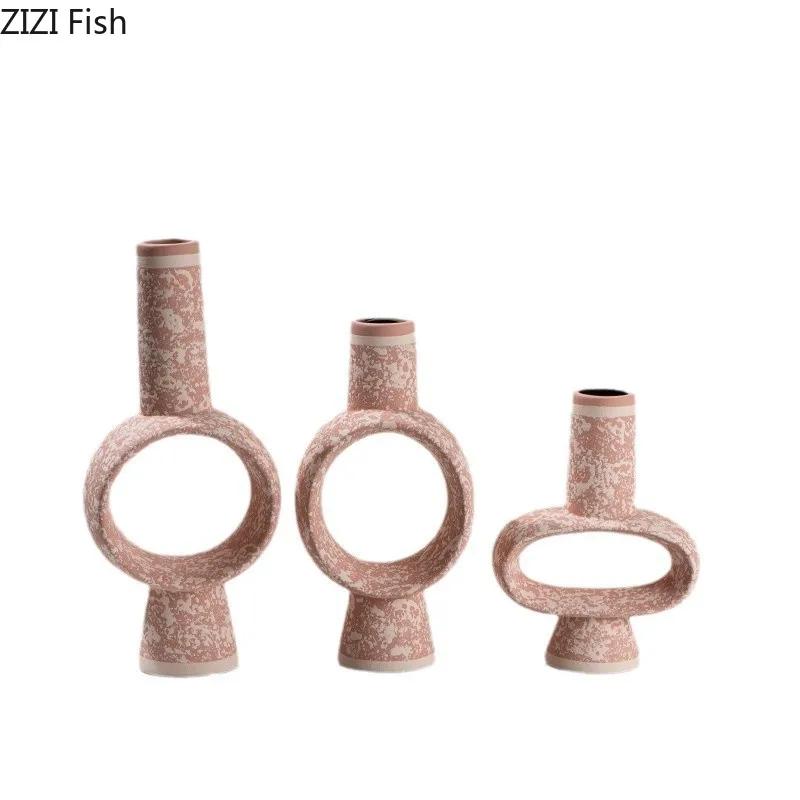 Креативная керамическая ваза с полой внутренней частью для украшения стола, цветочная композиция из искусственных цветов, декоративные вазы для цветов, эстетичный декор комнаты.