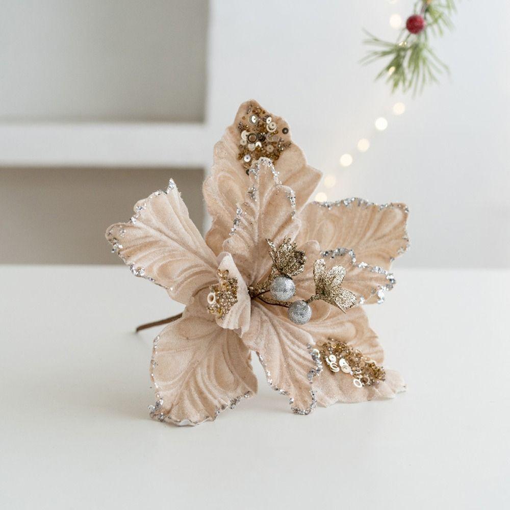DIY Artificial Poinsettia Flower Simulation Sequins Flower Christmas Tree Decorations  Party Gifts
