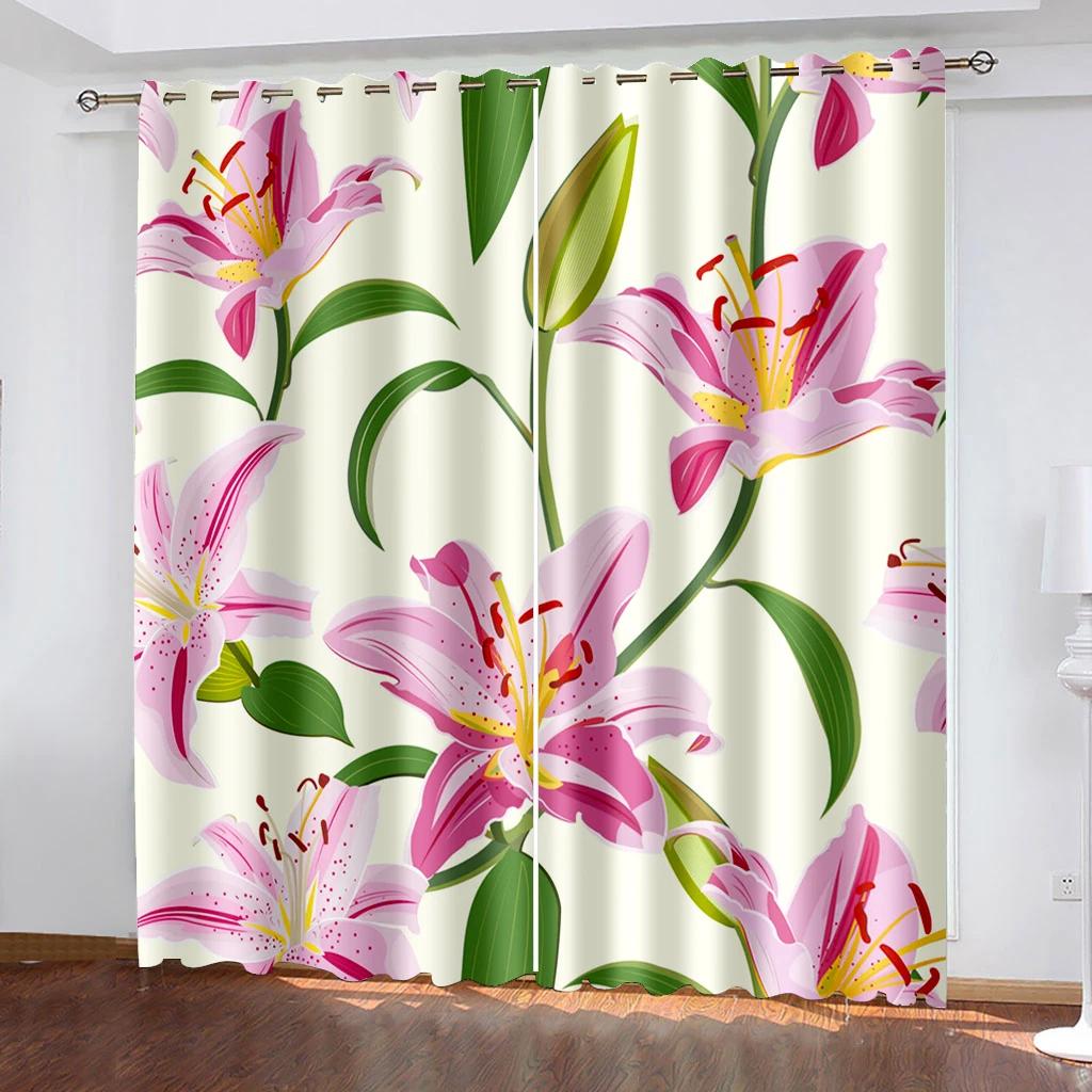 Цветочные лилии, цветник, розовые затемняющие шторы для спальни, гостиной, ванной, кухни, двери, высокое затемнение, новый узор