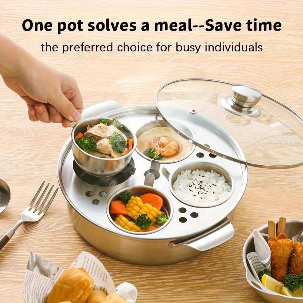 Многосекционная пароварка-мультиварка из нержавеющей стали - подходит для индукционных плит, с эргономичной ручкой, штабелируемая конструкция