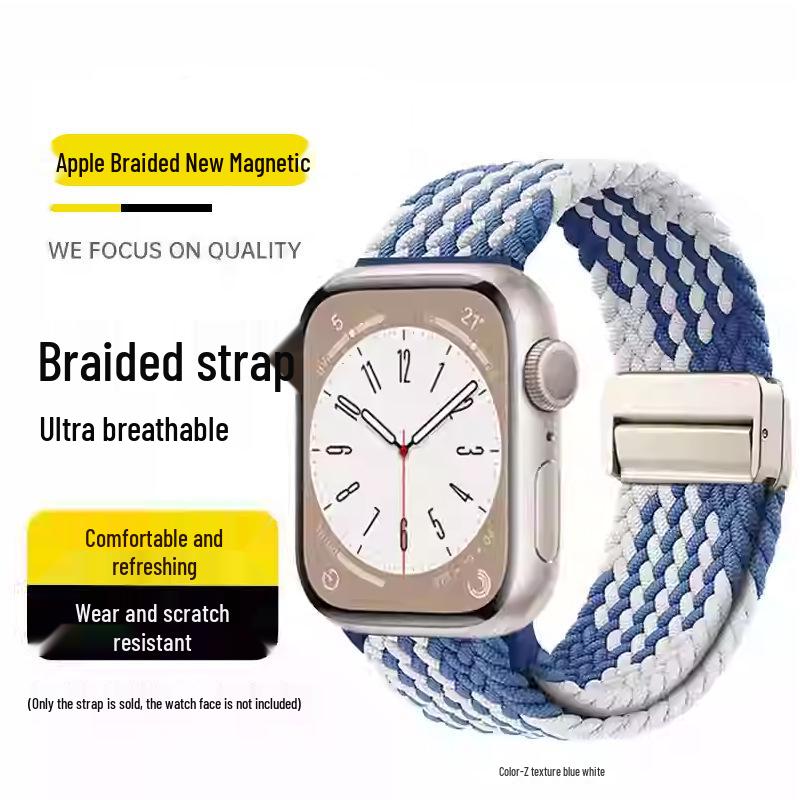 Совместимый эластичный плетеный нейлоновый магнитный ремешок для Apple Watch 4, 5, 6 и iWatch 7, 8, 9