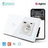 BSEED Zigbee Touch Switches 1/2/3Gang Tuya Smart Life Alexa App Control With French Wall Sockets Type-c USB Charging Ports
