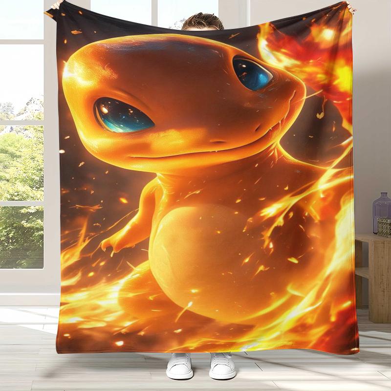 Charizard Charmander Pokemon Flannel Blanket,Ultra Soft Warm Plush Throw for Home Bedroom Bed Sofa Cover Office Camping Picnic