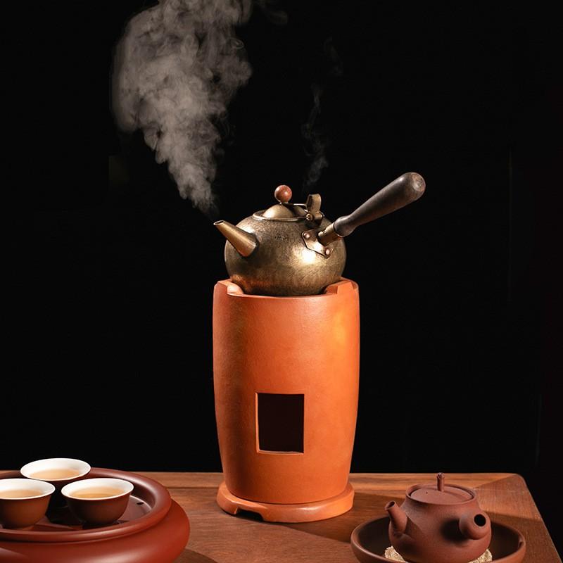 Traditional Fujian Red Clay Charcoal Tea Stove With Electric Conversion Kit Gongfu Set Indoor Use