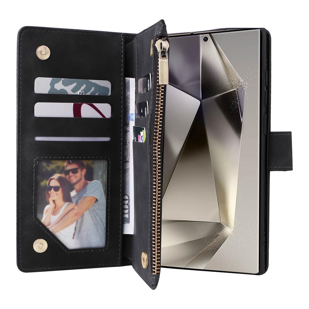 For Samsung Galaxy S25 Ultra Case Zipper Wallet Multiple Card Slots Leather Phone Cover