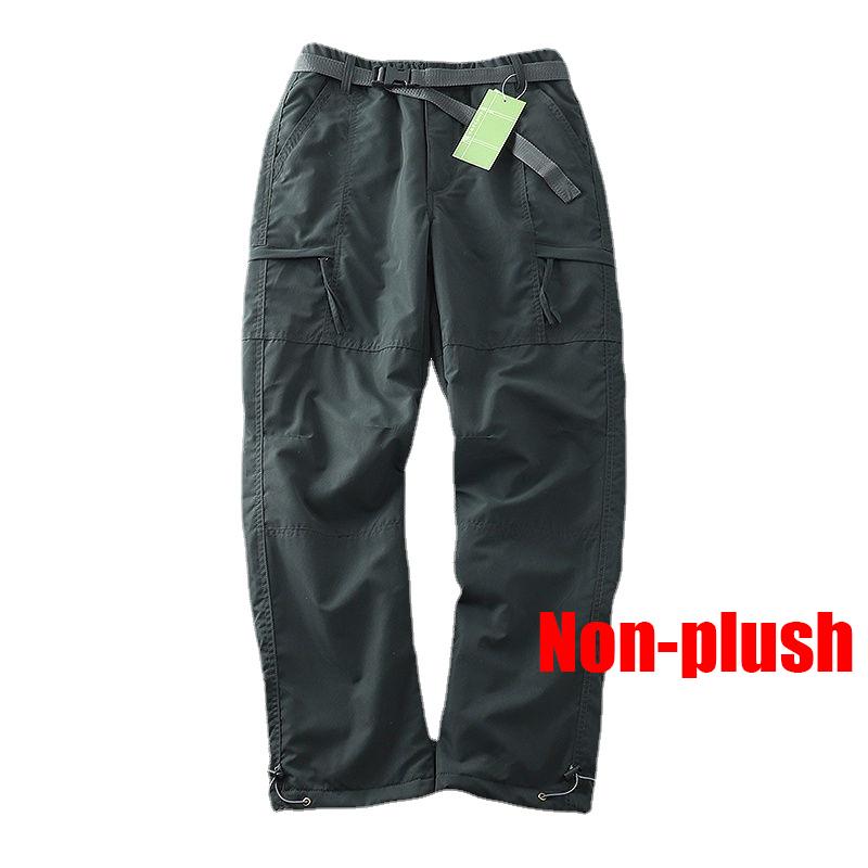 Плюшевые и неплюшевые(По желанию) Водонепроницаемые теплые флисовые брюки-карго, мужские зимние уличные плюс бархатные свободные прямые повседневные брюки с множеством карманов