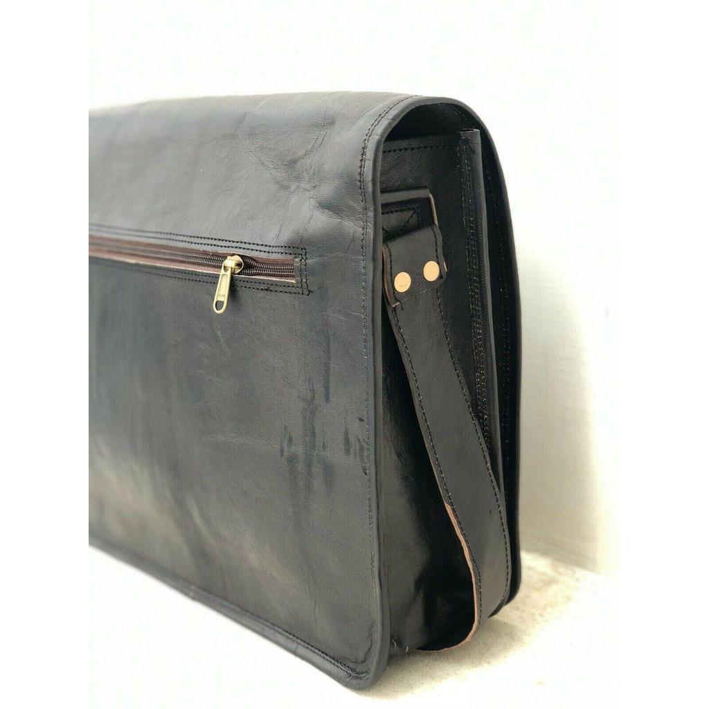 Мужская сумка через плечо из натуральной козьей кожи, винтажная черная сумка для ноутбука, портфель