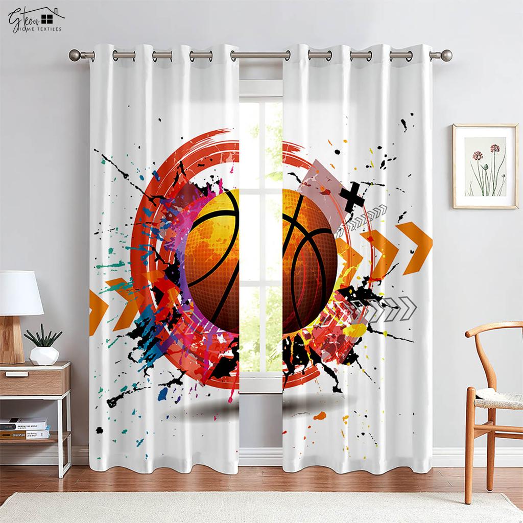 2 Pack Cool Basketball 3D Printed Curtains Suitable for Bedroom Living Room Club Decorative Curtains Home Decor