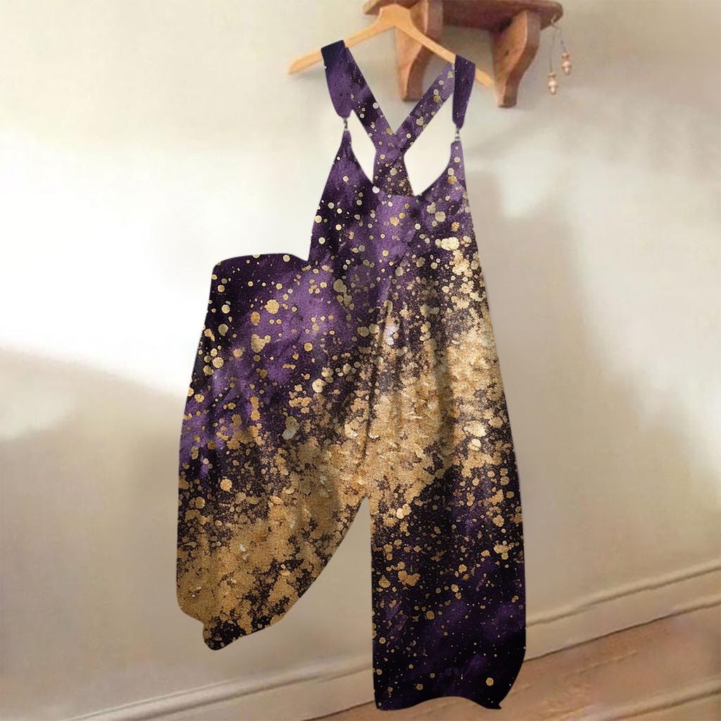 Широкие комбинезоны для женщин, повседневные свободные комбинезоны без рукавов, ретро-принт, металлические пуговицы, длинные брюки, комбинезон с карманами