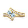 Blue Topaz Twin Stone Pavé Bypass Ring - Sterling Silver Gold Vermeil