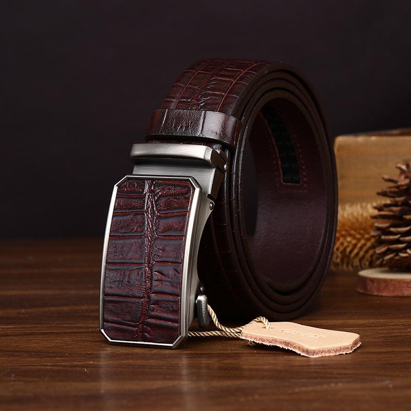Элитный Бизнес Легкая Роскошь Ремень с тиснением под крокодила Мужской Натуральная Кожа Первый Слой Коровья Кожа Автоматическая Пряжка Повседневный Пояс для Брюк