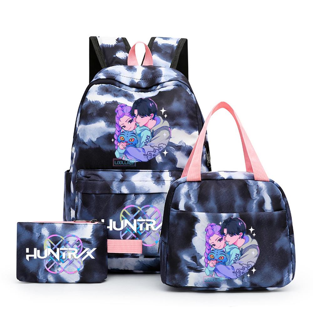 3Pcs/set Anime Cute Kpop Printed Backpack with Lunch Bag Pencil Case for Teenager Girl Boy Bookbag Large Capacity Waterproof Travel Bag Kid Gift