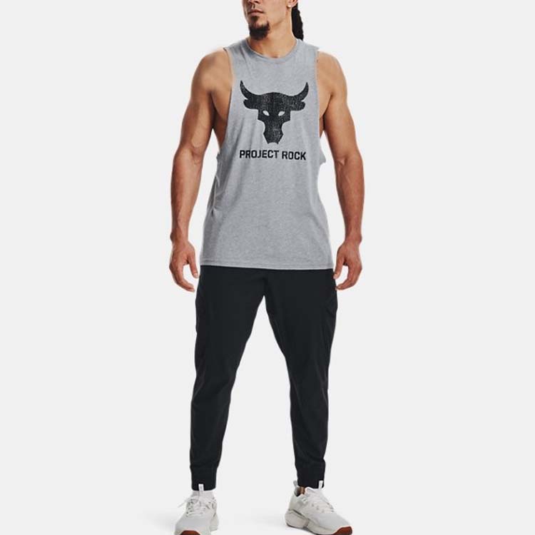 Under Armour Мужской тренировочный жилет без рукавов с круглым вырезом и логотипом, серый 1373787-035