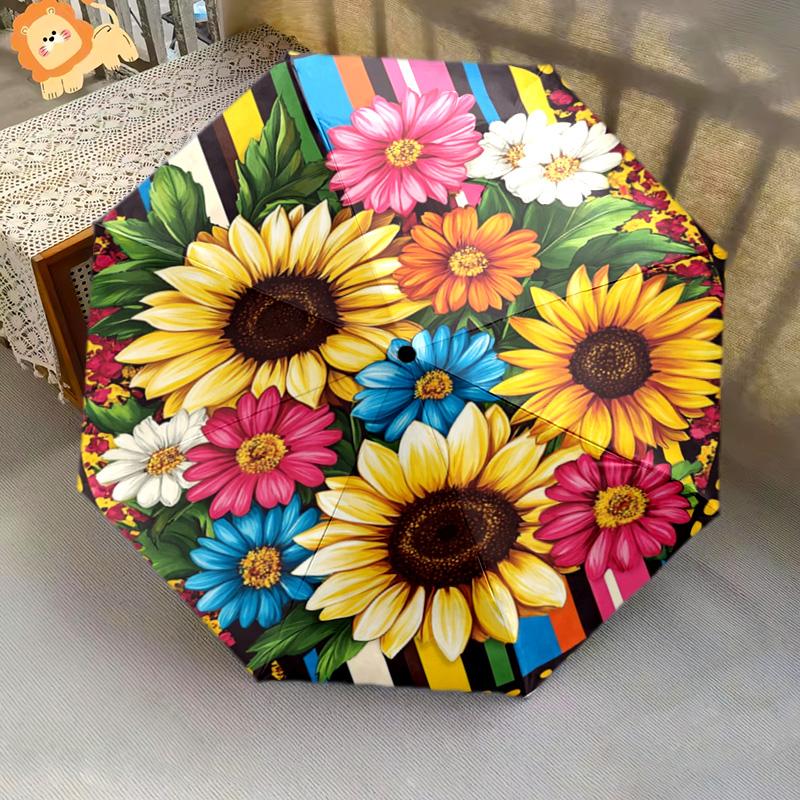 1 шт. Автоматический складной зонт - Рисунок подсолнухов, Портативный и складной дизайн с 8 спицами, Подарки на Рождество и день рождения