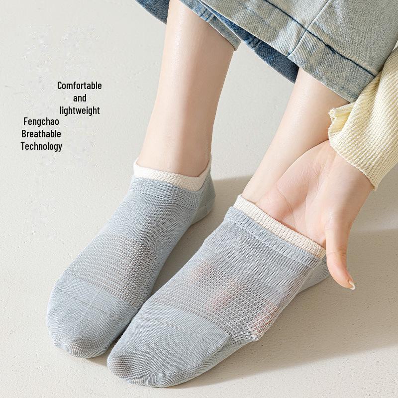 Женские нескользящие невидимые носки-лодочки с двухслойным дизайном - дышащая сетка для весны и лета